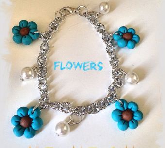BRA-8 Bracciale dis. FLOWERS var. azzurro-cacao (1)