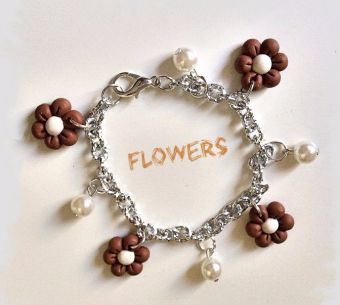 BRA-8 Bracciale dis. FLOWERS var. cioccolato-bianco (3)