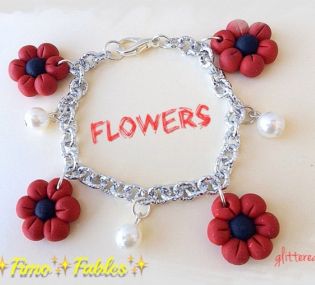 BRA-8 Bracciale dis. FLOWERS var. rosso glit.-nero (4)